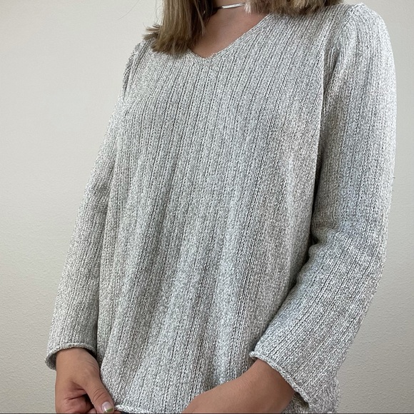 Eileen Fisher gray v neck knit sweater - Picture 5 of 9